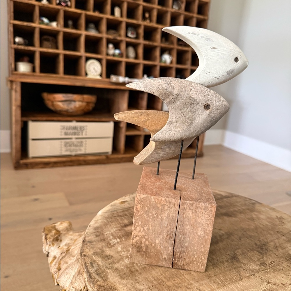 Wooden Fish Sculpture Trio - Neutral Coastal Decor - Picture 10 of 13
